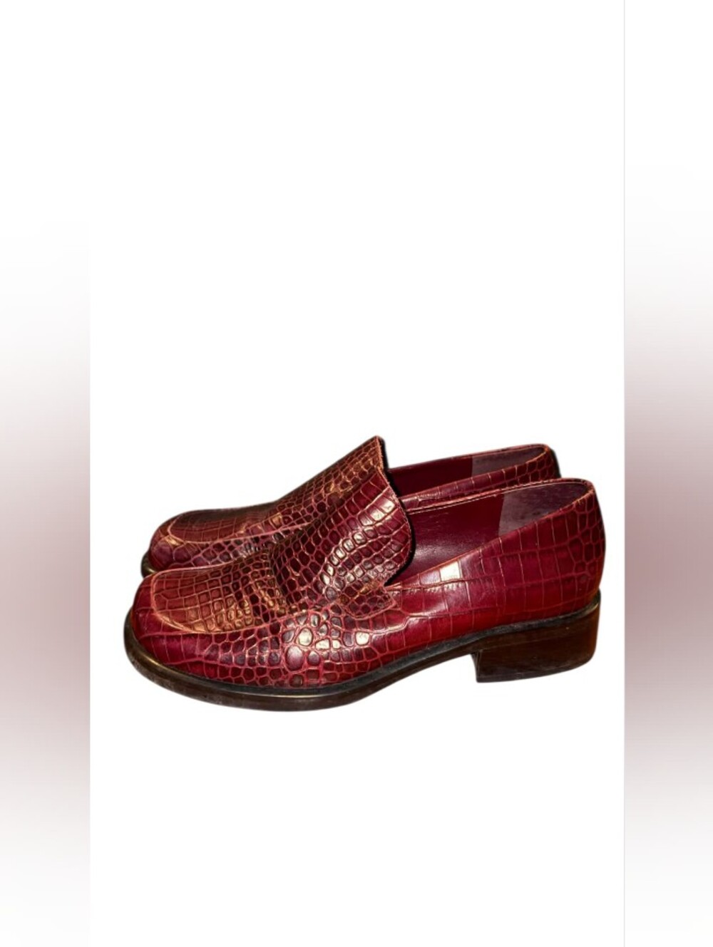 Franco Sarto GUC Croc Embossed Burgundy Leather Loafers Size 6M